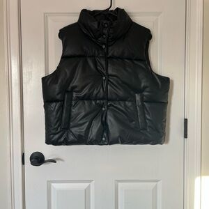 Faux Leather Black Puffer Vest